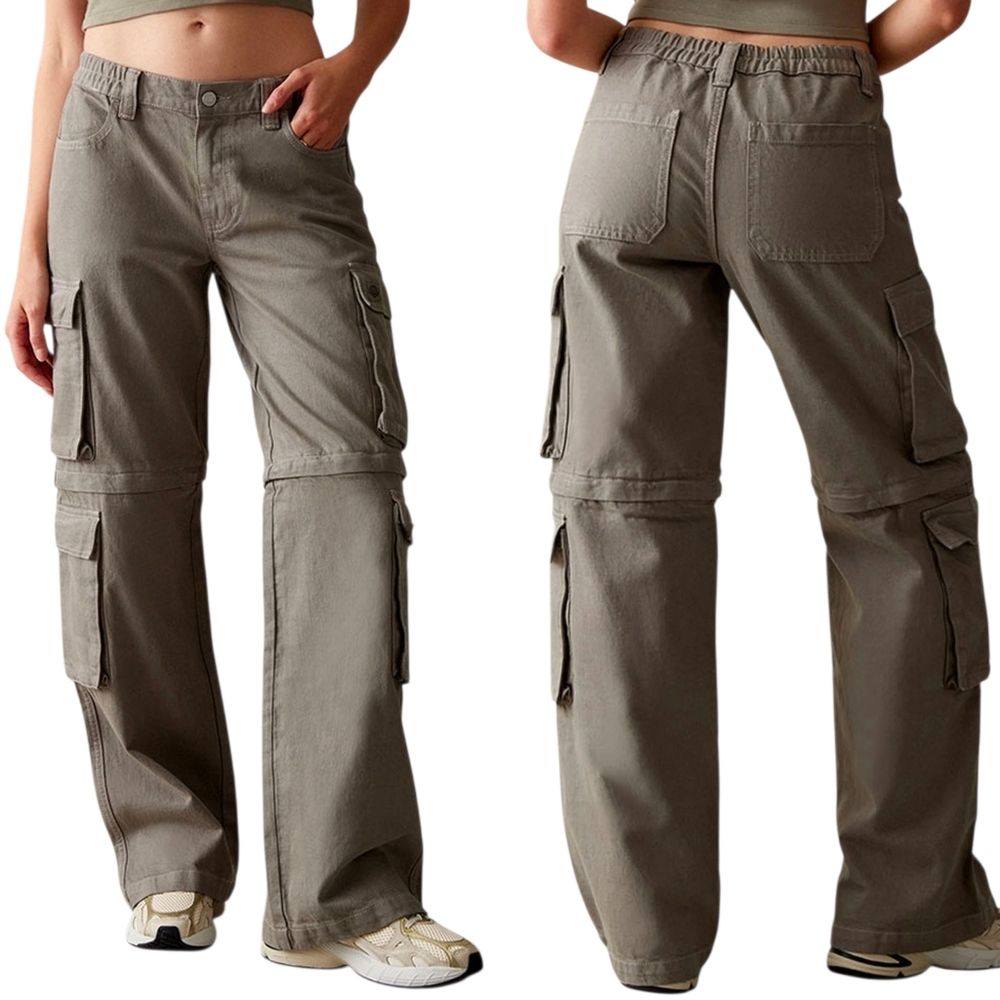 Pacsun Low Rise Zip Off Puddle Pants Cargo 90s Baggy Sage Grey Large 31 32